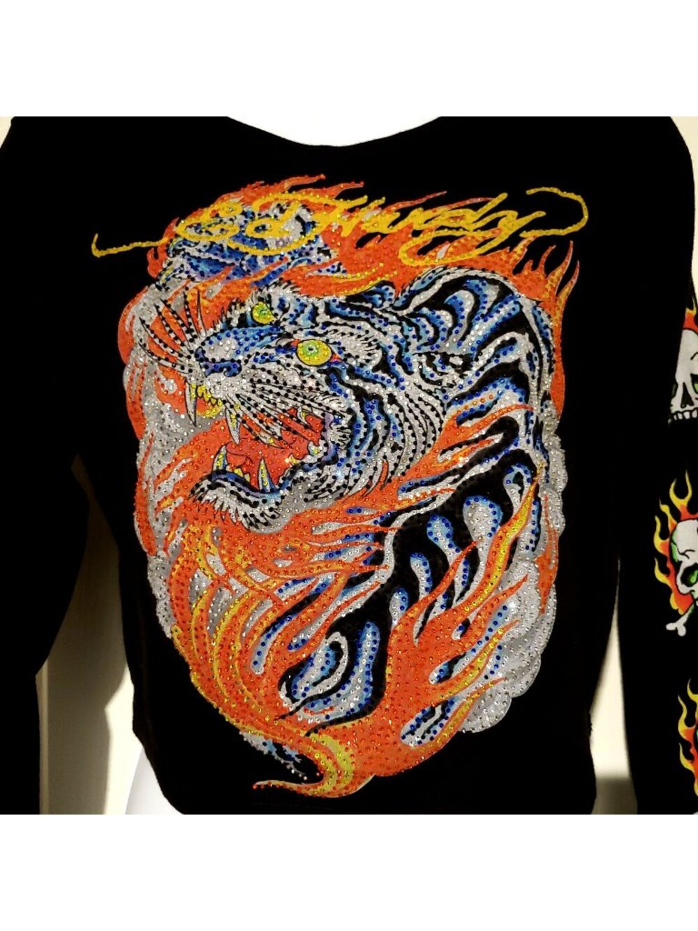 Ed Hardy Tiger Shirt Y2K Grunge Mall Goth Rhinestones Tattoo L Mcbling